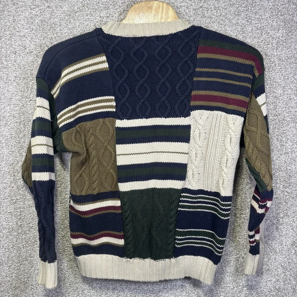 Woods&Gray Sweater Mens XL Multicolor Patchwork Cable Knit Crewneck Hong Kong